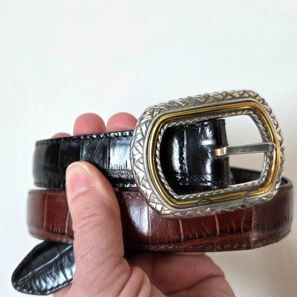 Brighton Belt Womens 28 Marcus Two Tone Black Brown Reversible Western - Picture 3 of 16